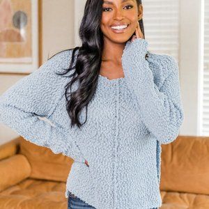 Pink Lily Said It Twice Blue Popcorn Sweater